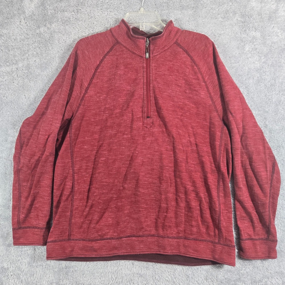 Tommy Bahama Jeans Mens Large Quarter Zip Pullover Burgundy Red Marl Cotton